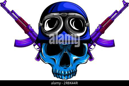 Vector illustration of skull in helmet soldier with army Stock Vector