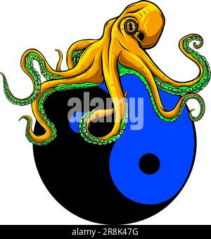 Cartoon young octopus. Vector illustration in cartoon style Stock Vector