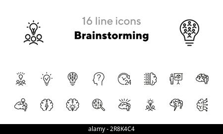 Brainstorming line icon set Stock Vector