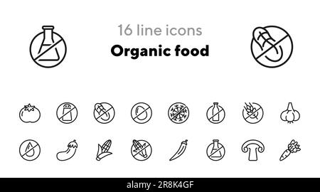 Organic food line icon set Stock Vector