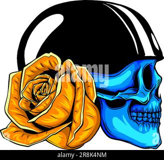 Skull Head Helmet Roses illustration Design Vector Stock Vector
