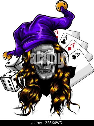 woman Skull in jester hat vector illustration on white background Stock Vector