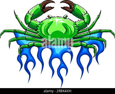 vector Angry crab with claws on flames Stock Vector