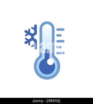simple classic cold ice snow blue thermometer temperature icon with snowflake small glass outline silhouette vector isolated on white background Stock Vector