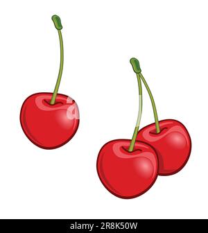 cartoon red cherries single and double vector isolated on white background Stock Vector