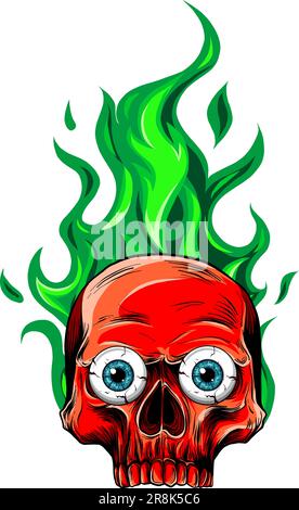 Cartoon colorful scary human skull with flames Isolated on white background vector illustration design Stock Vector