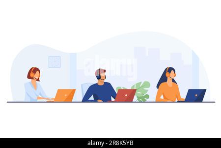 Customer support representatives working in call center Stock Vector