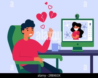 Couple dating online during coronavirus outbreak Stock Vector