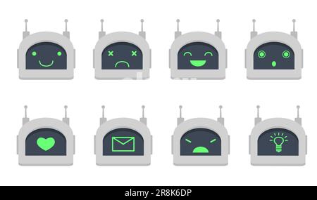 Chatbot head flat icon set Stock Vector