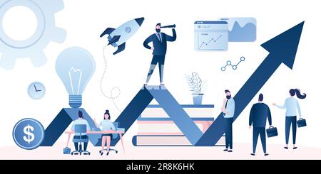 Corporate governance concept. Business leadership, managing skills, leadership training plan and success achievement. Startup or company development i Stock Vector