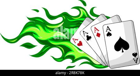 Playing cards arranged in a fan shape. 4 aces. Stock Vector