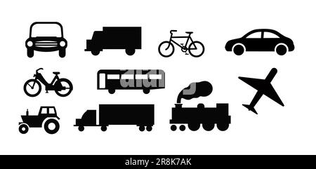 Motorcycle and bicycle, car, heavy truck, Heavy-duty vehicle and bus. Set of various transportation Stock Vector