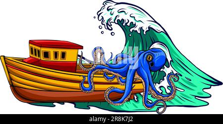 Giant octopus catches ship vector illustration Stock Vector Image & Art ...