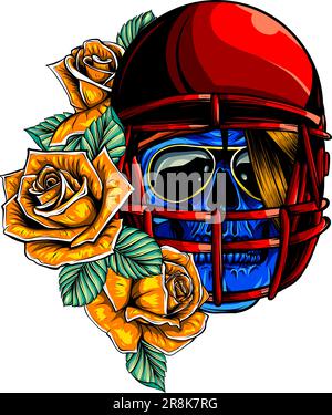 Skull In Football Helmet with roses vector illustration on white background Stock Vector