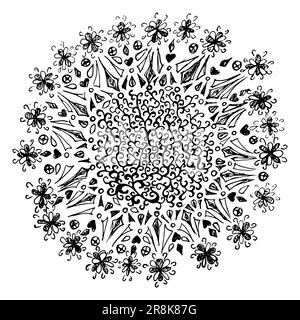 Monochrome black white mandala hand drawn doodle vector. Stock Vector
