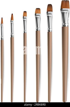 3d realistic vector icon illustration. Artist wooden natural paint brush. Isolated on white background. Stock Vector