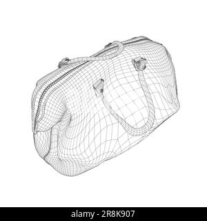 Wireframe Leather handbags. Luxury modern hand bag with handle, clutch and accessory vector illustration. Cosmetic case bag, Travel toiletry portable Stock Vector