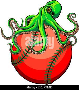 octopus on baseball ball vector illustration design Stock Vector