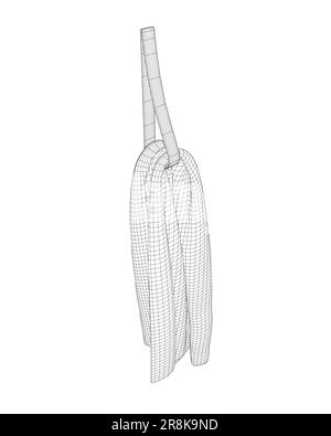 Hanger Elements of Bathroom. Vector illustration of Hanging Towel. Hotel towel wireframe. Cartoon clean items for bathroom, hanging cotton textile goo Stock Vector