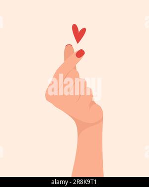 Female hand showing heart or love sign with fingers. Vector illustration in flat style Stock Vector