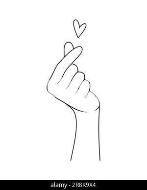 Hand showing heart or love sign with fingers. Minimalistic vector illustration in line art style Stock Vector