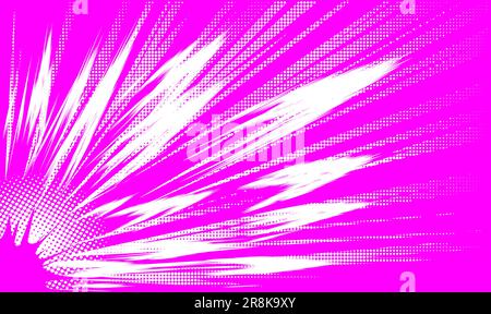 Explosion and dynamic lines of movement on a pink background with a halftone effect. Vector background in manga style. Stock Vector