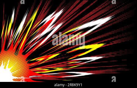Explosion and dynamic lines of motion on a black background from bottom to top diagonally. Vector background in manga style. Stock Vector