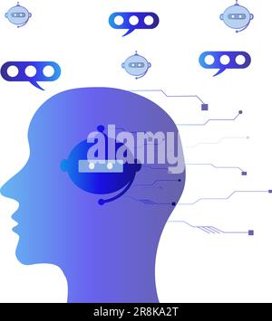 Modern background metaphor of artificial intelligence, modern technologies, robots, man with technical elements in his head. Concept of technology Stock Vector