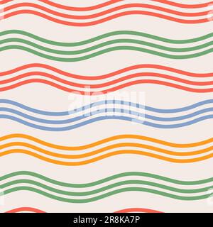 Distorted Groovy Multicolor Horizontal Lines Seamless Pattern. Retro Music Style for Print on Textile, Wrapping Paper. Vector Pastel Background Stock Vector