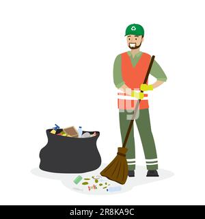 Service trash collector man cartoon recycle symbol Stock Vector Image ...