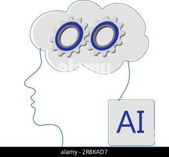 Modern background metaphor of artificial intelligence, modern technologies, robots, man with technical elements in his head. Concept of technology Stock Vector