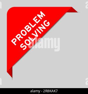 Red color of corner label banner with word problem solving on gray background Stock Vector