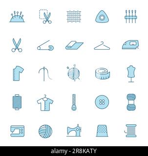 sewing line filled vector icons in two colors Stock Vector