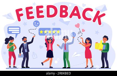 Customer review, user feedback and assessment. Tiny people with ...