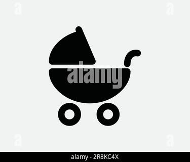 Stroller Icon. Pushchair Pram Push Chair Toddler Baby Infant Newborn Carriage Black White Sign Symbol Illustration Artwork Graphic Clipart EPS Vector Stock Vector