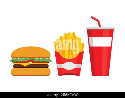 classic simple burger hamburger fries and drink meal combo symbol sign icons vector isolated on white background Stock Vector