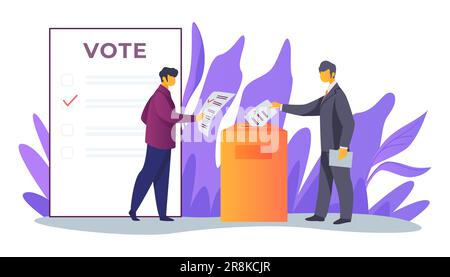 Voters inserting forms into ballot boxes Stock Vector