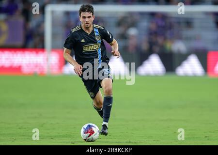 June 21, 2023: Philadelphia Union midfielder LEON FLACH (31) dribbles the ball during the first half of the MLS Orlando City vs Philadelphia Union soccer match at Exploria Stadium in Orlando, Fl on June 21, 2023. (Credit Image: © Cory Knowlton/ZUMA Press Wire) EDITORIAL USAGE ONLY! Not for Commercial USAGE! Stock Photo