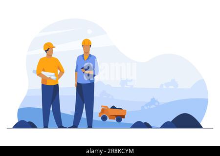 Coal mine engineers controlling heavy hydraulic machines Stock Vector