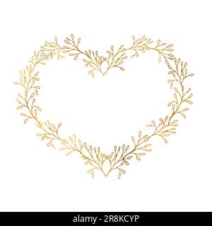 Hearts floral golden wreath .Gold Colored Flower Wreath. Floral Vector Design Element Stock Vector
