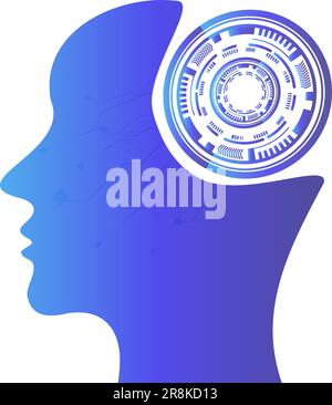 Modern background metaphor of artificial intelligence, modern technologies, robots, man with technical elements in his head. Concept of technology Stock Vector