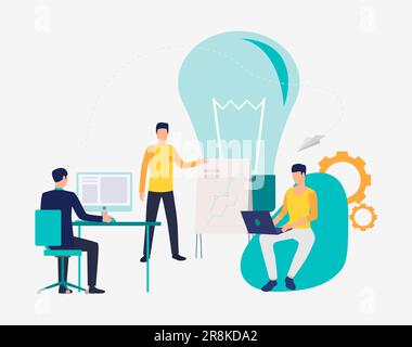 Light bulb and company staff working in office Stock Vector