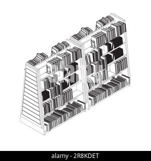Vector of library book shelf background. Mockup of bookshelf with blank books. Wireframe Books on the shelves simply retro vector illustration. line d Stock Vector