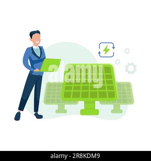 Vector of a business man suggesting a clean energy alternative solar panels Stock Vector