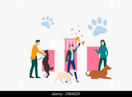 Dog owners celebrating victory at dog show Stock Vector