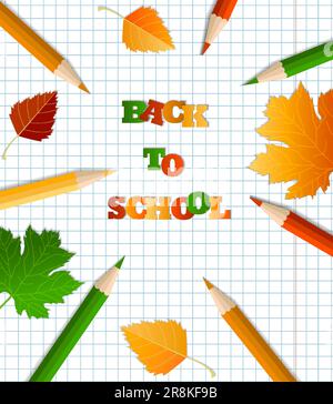 Back to school - notebook with colored pencils and scribbles. Template ...