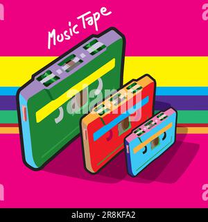 cassette tape vintage pop art colorful Stock Vector