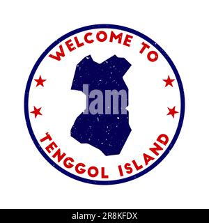 Welcome to Tenggol Island stamp. Grunge island round stamp with texture in Communist color theme. Vintage style geometric Tenggol Island seal. Captiva Stock Vector