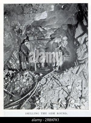 Drilling the side round from the Article The Newhouse Tunnel [Argo Tunnel ] at Idaho Springs, Colorado USA by Arthur Lakes from The Engineering Magazine DEVOTED TO INDUSTRIAL PROGRESS Volume X October 1896 NEW YORK The Engineering Magazine Co Stock Photo