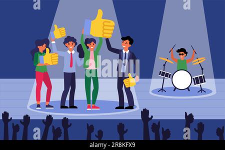 Happy people on stage showing likes Stock Vector